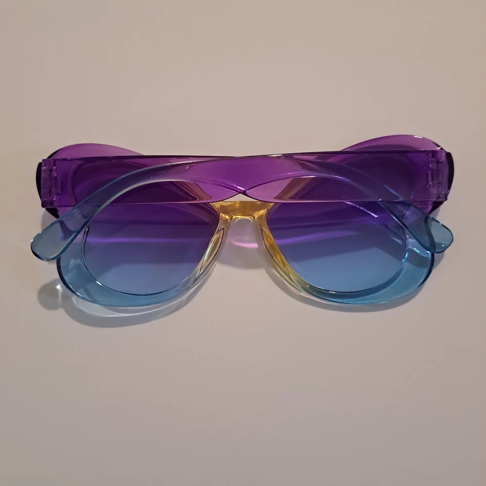 Butterfly Sunglasses Gradient Purple Yellow Blue, Adult